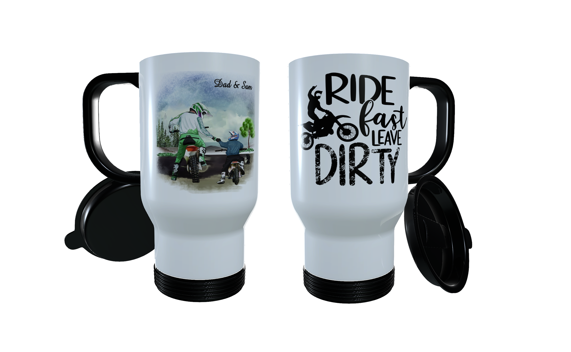 Father & Child Motocross Travel Mug, Custom Daddy Motocross